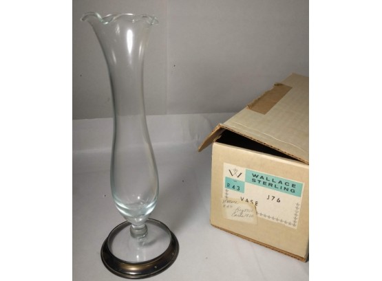 Wallace Sterling Glass Bud Vase With Sterling Silver Base