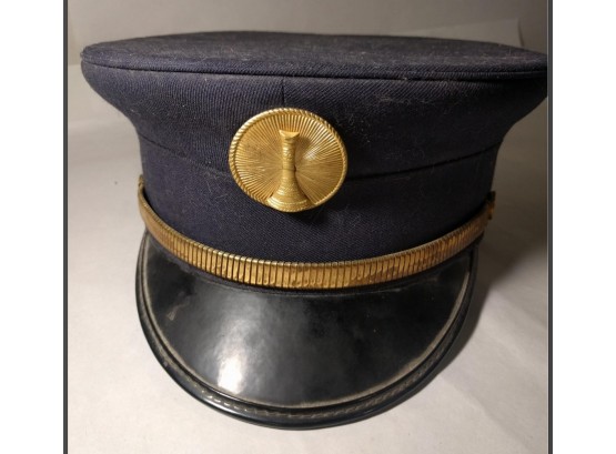 1930s Rowayton, Conn Fire Department Hat Visor Cap, Two Brass Side Buttons & 2 Fire Hose Nozzle Hat Badges