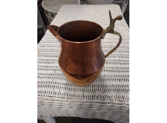 Antique Copper Pitcher With Brass Alloy Handle
