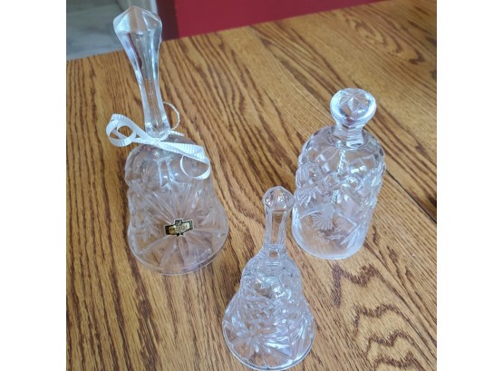 Three Vintage Crystal Hand Ringing Bells: A Frank Burry From 1992, One From Yugoslavia, & A Third