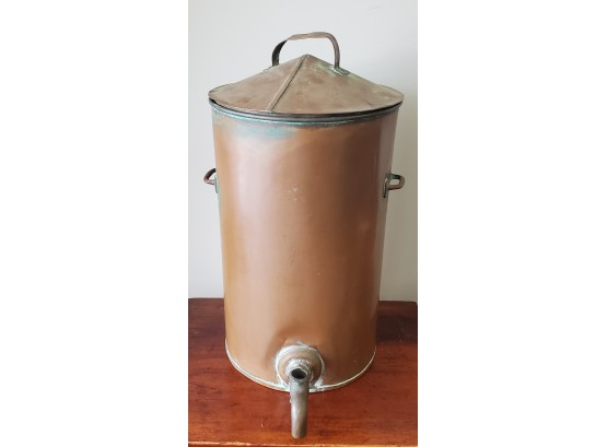 Antique Hand Crafted Copper Urn / Beverage Vessel With Spout & Lid - Was Used For Heating Over An Open Flame