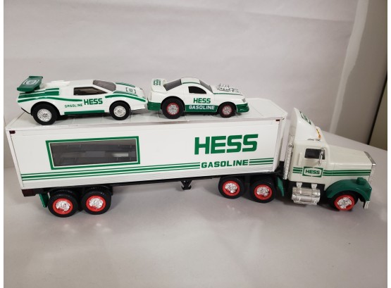 1992 Hess 18 Wheeler Truck Cab & Trailer - Plus Two Race Cars!
