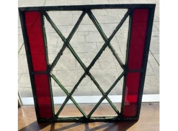 Antique Colored Glass Window With Metal Grid.  In Need Of Some Loving Care