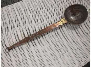 Antique Handworked Solid Copper Ladle With Hammered Patterns