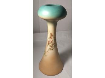 Ceramic Vase By Iona Warwick, Beige With Floral Decoration And Teal Head