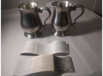 Elegant Pair Of Pewter Mugs By Living With Pewter - Never Used