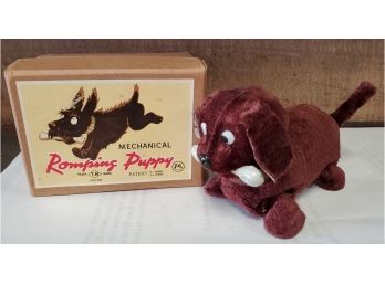 Working Vintage Japan T.N. Mechanical Romping Puppy Wind Up Toy In Orig Box - Circa 1960s -like New Condition