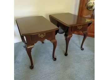 Pair Of Ethan Allen Living Room Dual Drop Leaf Side / End Tables - Each With 1 Drawer