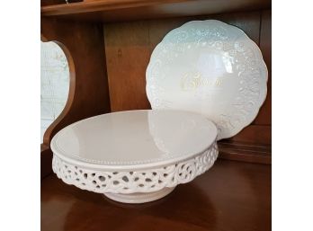 Two Ivory / White China Cake Or Serving Plates