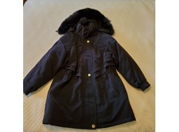 Warm And Durable Navy Blue F.S. Limited Winter Coat & Fox Tail Trimmed Hood