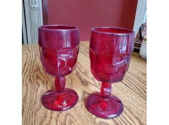 Two Vintage Ruby Red Aperitif / Liqueur  Glasses