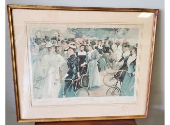 1896 Large Vanity Fair Color Insert ' Cycling In Hyde Park' By Hal Hurst