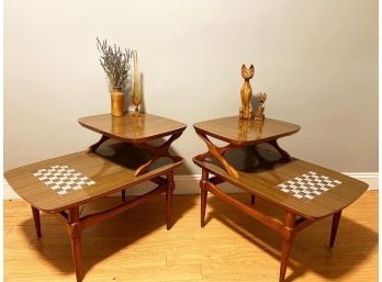 Vintage Two Tiered Tiled End Tables