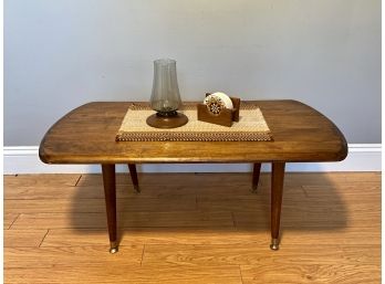 Mid Century Brass Capped Tappered Leg Coffee Table