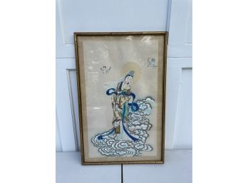 Asian Art On Silk With Bamboo Frame