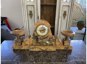 Antique Marble Mantle Clock Set