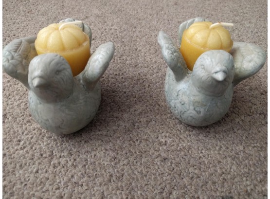 Pair Of Ceramic Bird Candle Holders With Candles