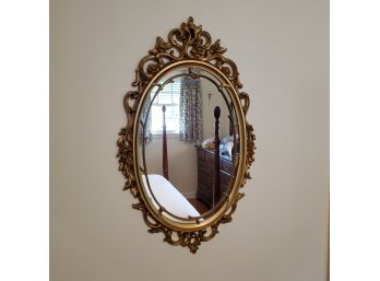 Vintage Syrocco Gold Painted Wood With Floral Oval Wall Mirror