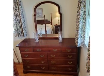 Large 9 Drawer Solid Cherry Wood Dresser Cresent Manf Co, Gallatin Tennessee Beveled Mirror - 3 Over 6 Drawers