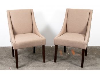 Pair Of Taupe Wingback Dining Chairs