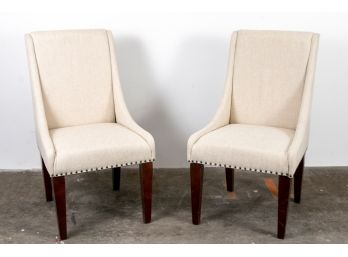 Pair Of Contemporary Linen Upholstered Dining Side Chairs