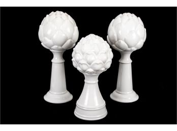 Three Ceramic Tabletop Artichoke Ornaments