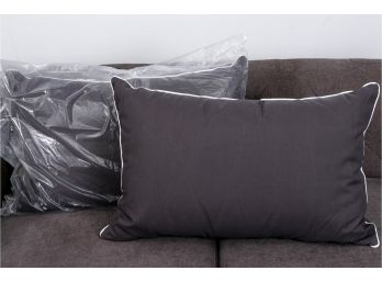 Two Charcoal Black Cushion Pillows With White Piping
