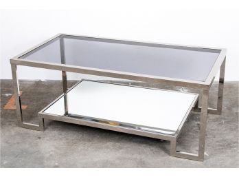 Two-tier Chrome Steel Coffee Table With Glass Top