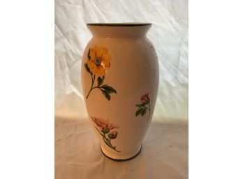 560, Tiffany & Co. Ceramic Vase White With Green Edging With Floral Sprays