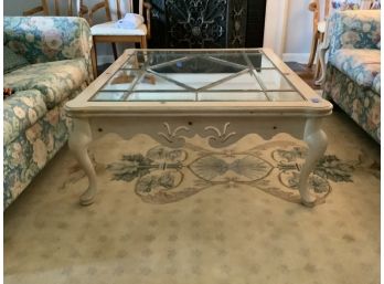 510, Blonde Pine Coffee Table With Beveled Glass Wrought Iron And Cutouts, Coordinating Pieces
