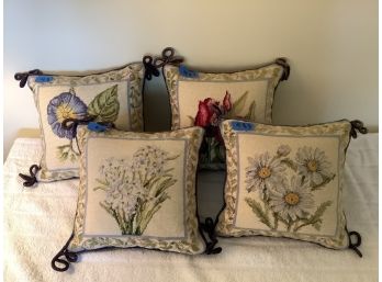 480-483: Lot Of Four Small Needlepoint Pillows In Various Colors, All Floral