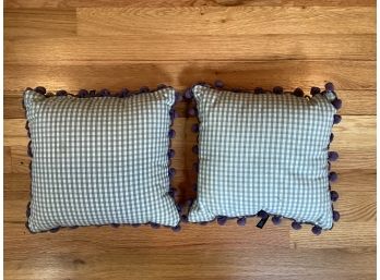 501, Pair Gingham Pillows With Purple Trimming