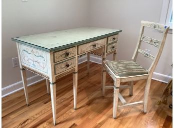 470, French Hand Painted Desk With Glass Top, Coordinating Chair Avail Separately