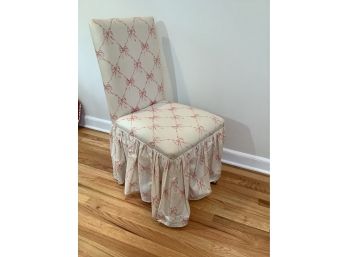 471, Cream And Pink Ribbon, Trellis Pattern Armless Chair With Gold Slipcover
