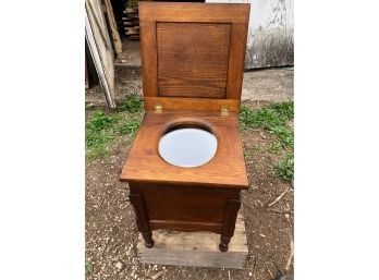 Antique Victorian Commode Chair With Porcelain Chamber Pot