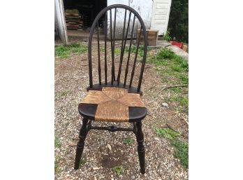 Early 1900's Bent Brothers Black Windsor Chair With Crossed Rush Seat
