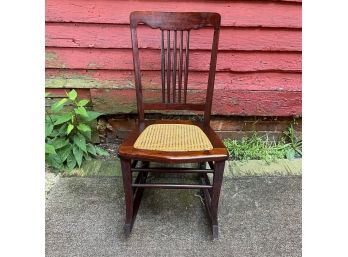Vintage Solid Hardwood Rocking Chair With Rush Seat