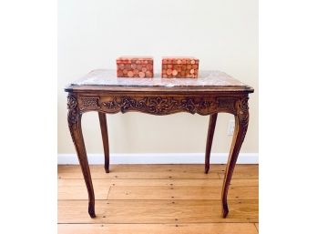 Circa 1890 Carved Beechwood Occasional Table W/ Marble Top