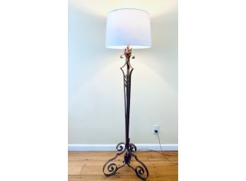C 1910 French Louis XV Style Wrought Iron Floor Lamp W/ Scroll Style Base
