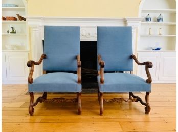 Pair French Louis XIV Style Walnut Armchairs C 1890