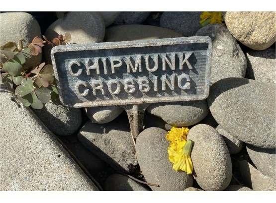 Cute Little Chipmunk Crossing Sign ~ Cast White Metal 7'