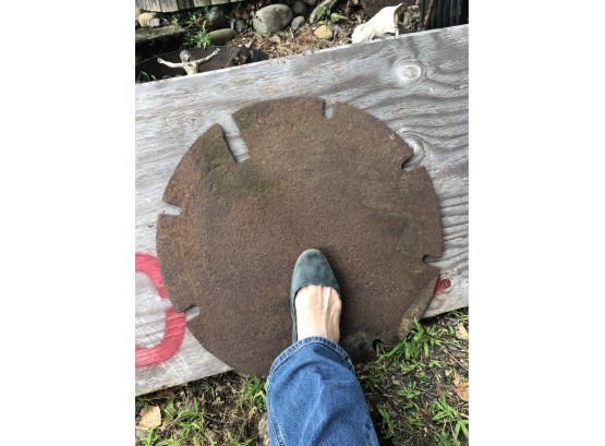 Barn Find ~ Brutalist Flat Steel Disk Could Be Repurposed Table Top Shelf