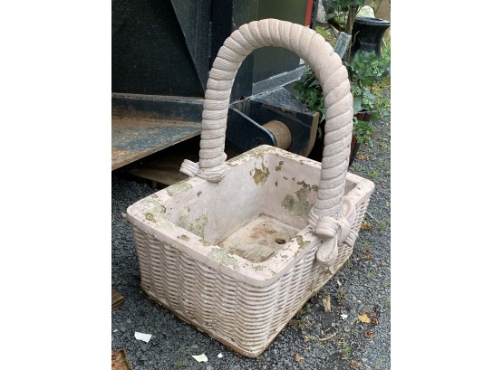 Barn Find ~ Solid Heavy Poured Cement Basket Planter 24 Tall