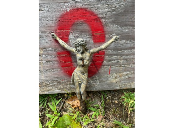 Barn Find ~ Painted Old Metal Jesus About 10'
