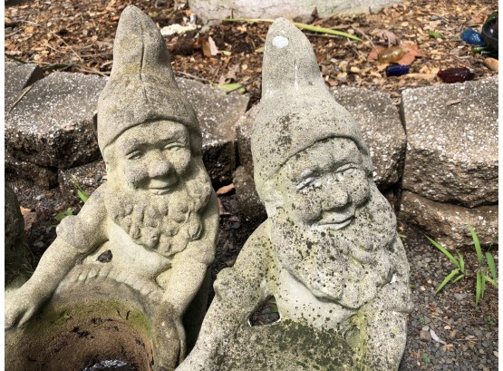 Barn Find ~ Twin Garden Gnome Brothers ~ Cast Cement Vintage Planters