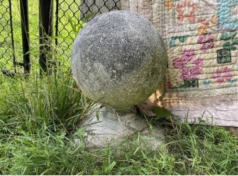 Field Find ~ Matched Pair 2 Heavy Weathered Cement 12' Orbs On Pedestals ~ 16' Tall