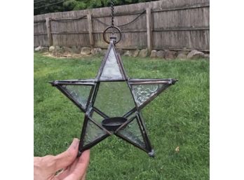 Hanging InHanging Embossed Glass Star Shaped Candle Holder