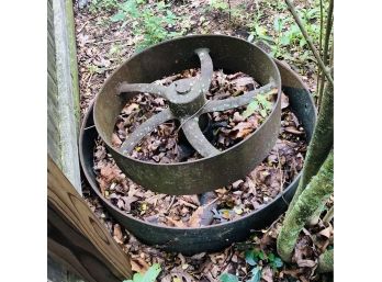 Large Old Well Patinated Double Hoop Fan Blade Garden Or Barn Decor