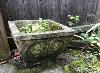 Barn Find ~ Charming Old Lichen Covered Large Heavy Cast Cement Ornamental Planter