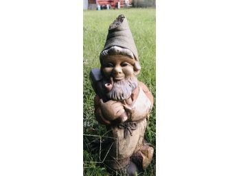 Barn Find ~ Cement Garden Gnome With Pipe And Ax